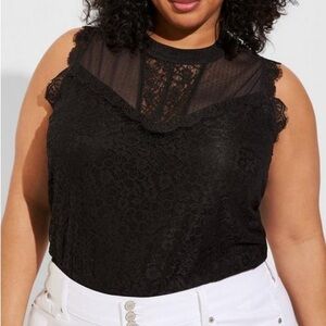 Torrid black lace mixed crew neck sleeveless blouse, Sz. 2X